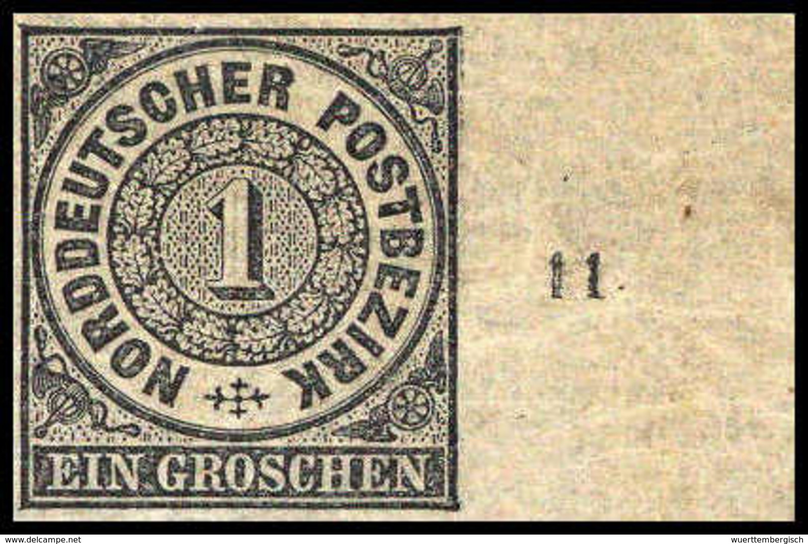 * 1 Gr. Schwarz, Probedruck, Re. Mit Bogenrand Und Reihenzahl "11". Selten. (Michel: 4P1) - Autres & Non Classés