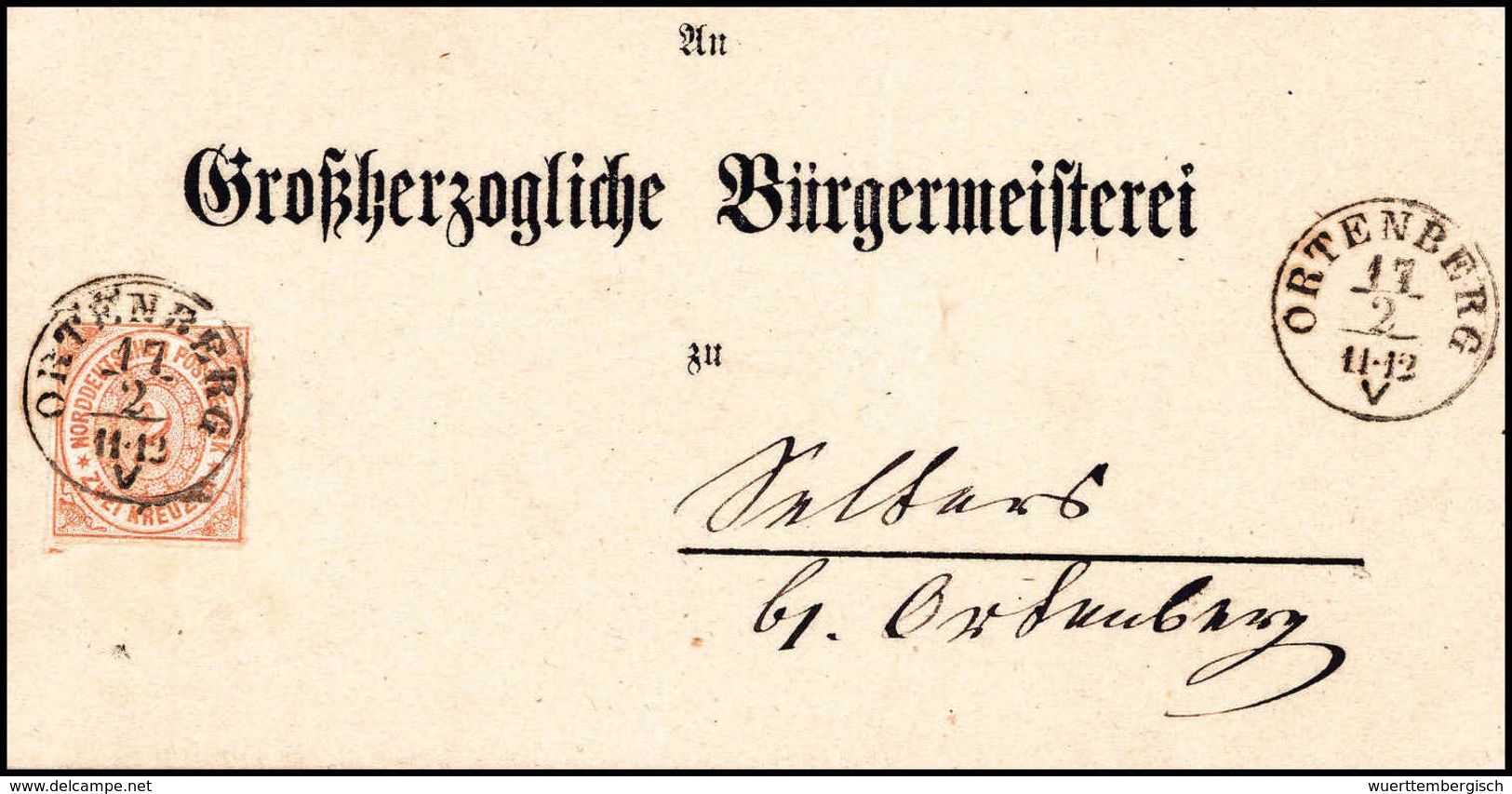 Beleg 2 Kr., Kab.-Vordruckbrief Mit Schönem Taxis-K1 ORTENBERG. (Michel: 8) - Sonstige & Ohne Zuordnung