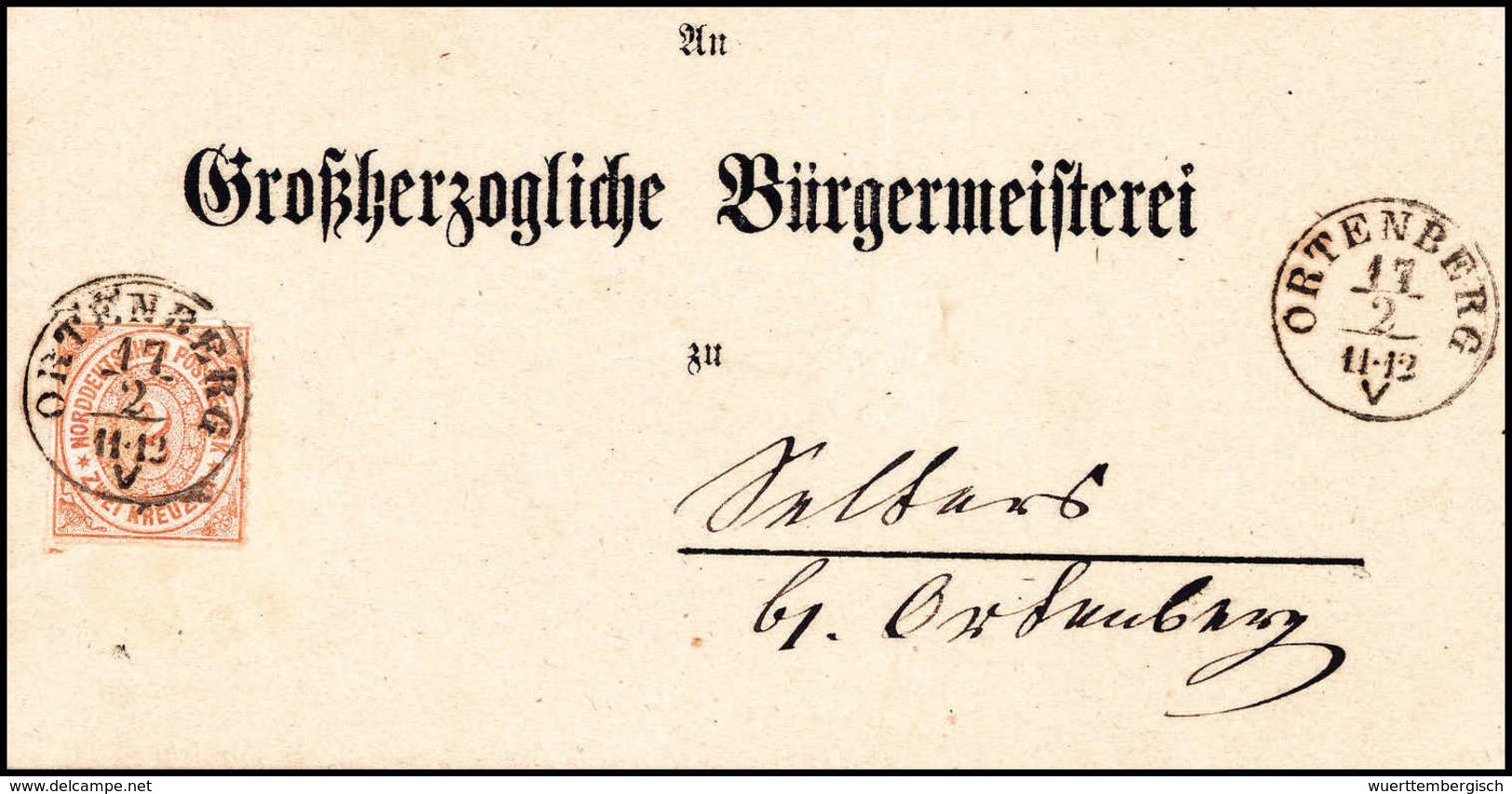 Beleg 2 Kr., Kab.-Vordruckbrief Mit Schönem Taxis-K1 ORTENBERG. (Michel: 8) - Autres & Non Classés