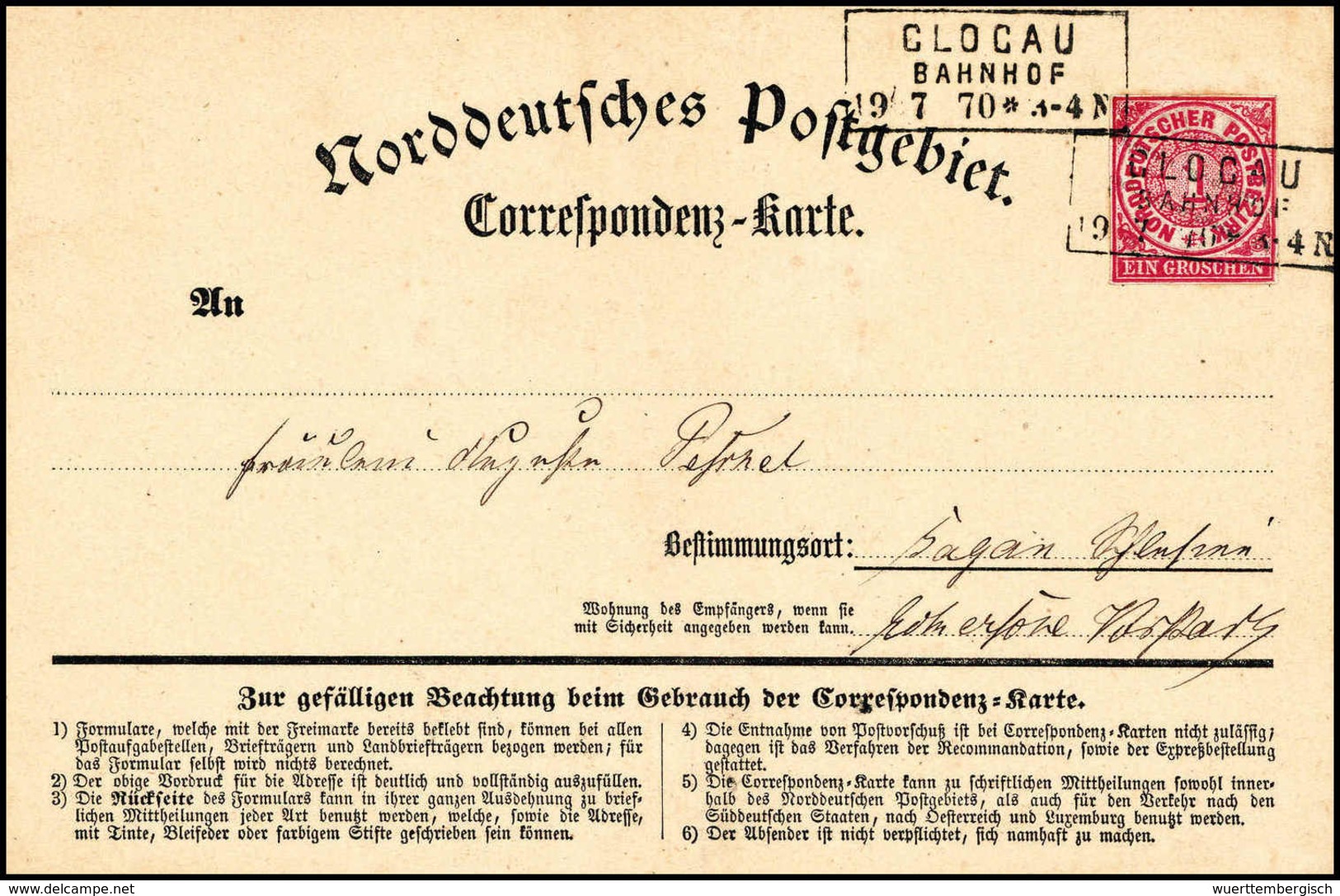 Beleg 1 Gr., Vollrandiger Ganzs.-Ausschnitt Mit Klarem R2 GLOGAU BAHNHOF 19/9 70 Auf Kabinett-Korrespondenzkarte Nach Sa - Altri & Non Classificati