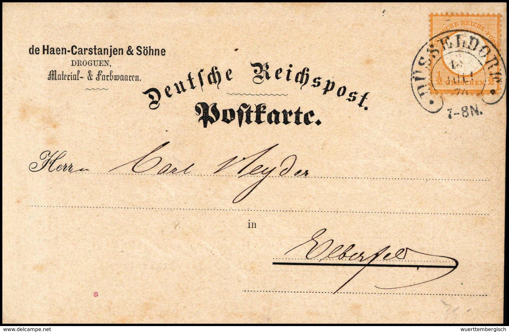 Beleg DÜSSELDORF 13/7 74 (Sp.11-1N3), Sehr Schöner Abschlag Auf Tadelloser Postkarte DR ½ Gr. Stempel-Seltenheit. (Miche - Other & Unclassified