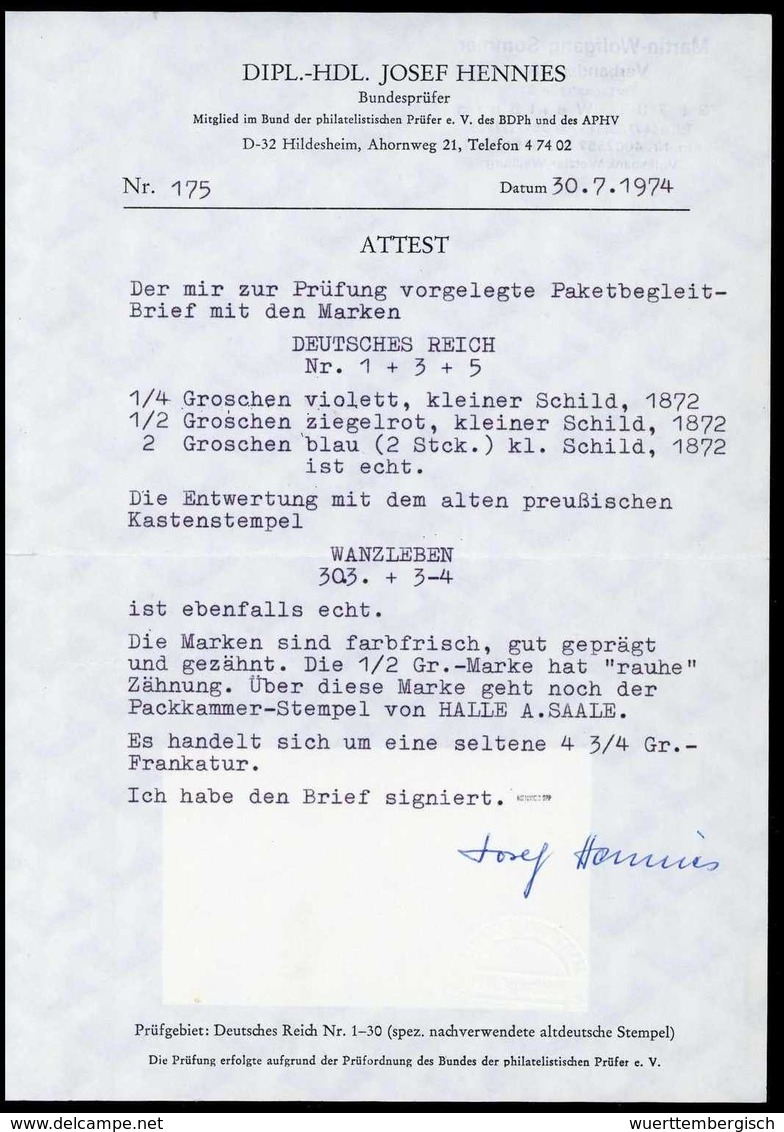 Beleg ¼ Gr. Mit ½ Gr. Ziegelrot Sowie Zweimal 2 Gr. Ultramarin, Seltene 4 3/4-Gr.-Frankatur Als Viererblock Geklebt Auf  - Sonstige & Ohne Zuordnung