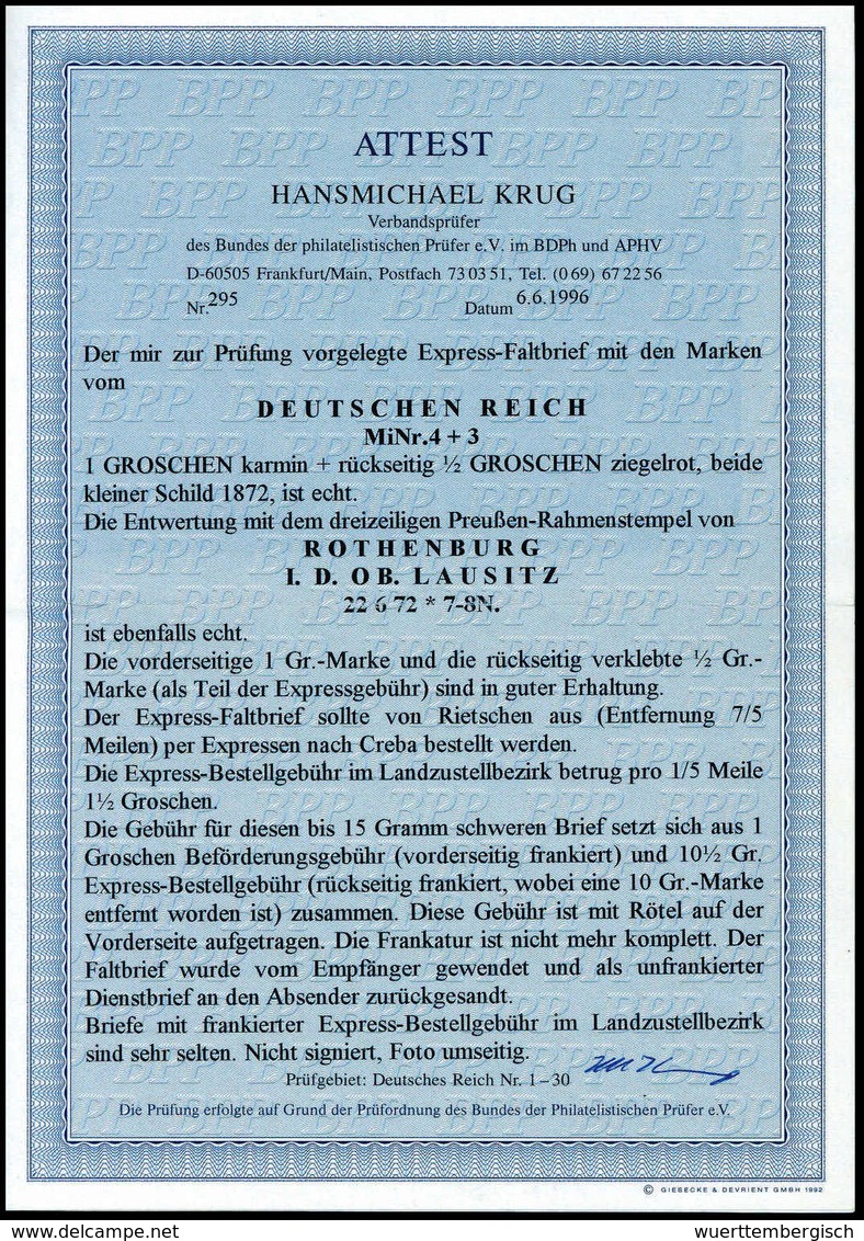 Express-Bestellgebühr Im Landzustellbezirk: ½ Gr. Mit 1 Gr. Rosa, Kab.-Stücke Auf Doppelt Verwendeter Portopflichtiger D - Autres & Non Classés