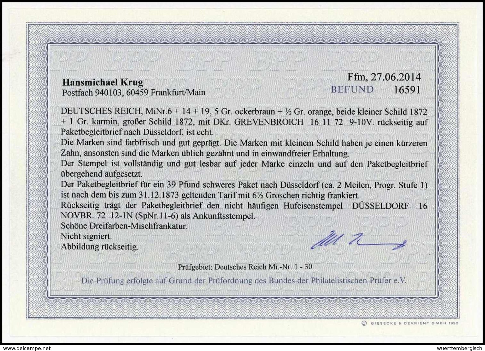 Beleg Mischfrankatur über Drei Ausgaben: 5 Gr. Mit ½ Gr. Orange, Kl.Schild, Und 1 Gr. Rosa, Kl.Schild (zwei Werte Wie üb - Altri & Non Classificati