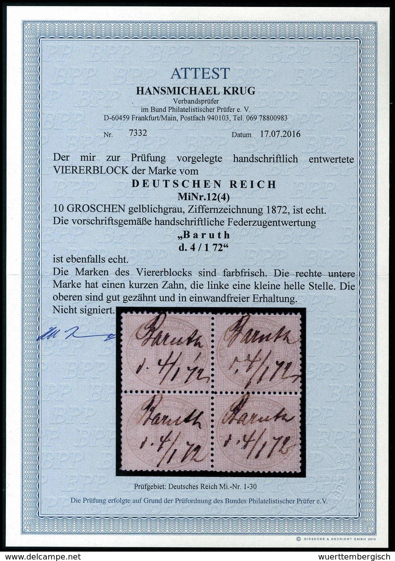 Gest. 10 Gr., Wundervoll Farbfrischer Und Sehr Gut Gezähnter Viererblock Mit Sauberer Hs. Entwertung "Baruth 4/1 72" (4. - Autres & Non Classés