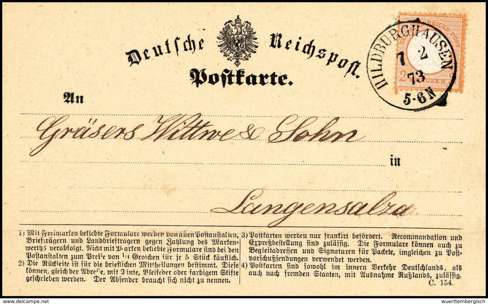 Beleg 2 Kr., Luxusstück Mit Schönem K2 HILDBURGHAUSEN 7/2 73 Auf Frischer Postkarte.<br/><b>Katalogpreis: 400,-+</b> (Mi - Autres & Non Classés