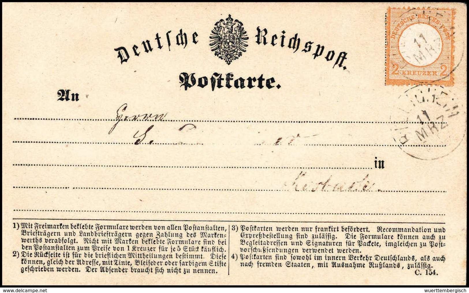 Beleg 2 Kr., Kab.-Stück Mit Seltenem Baden-K1 BILLIGHEIM Auf Postkarte Nach Rostock (Adresse Etwas Radiert).<br/><b>Kata - Autres & Non Classés