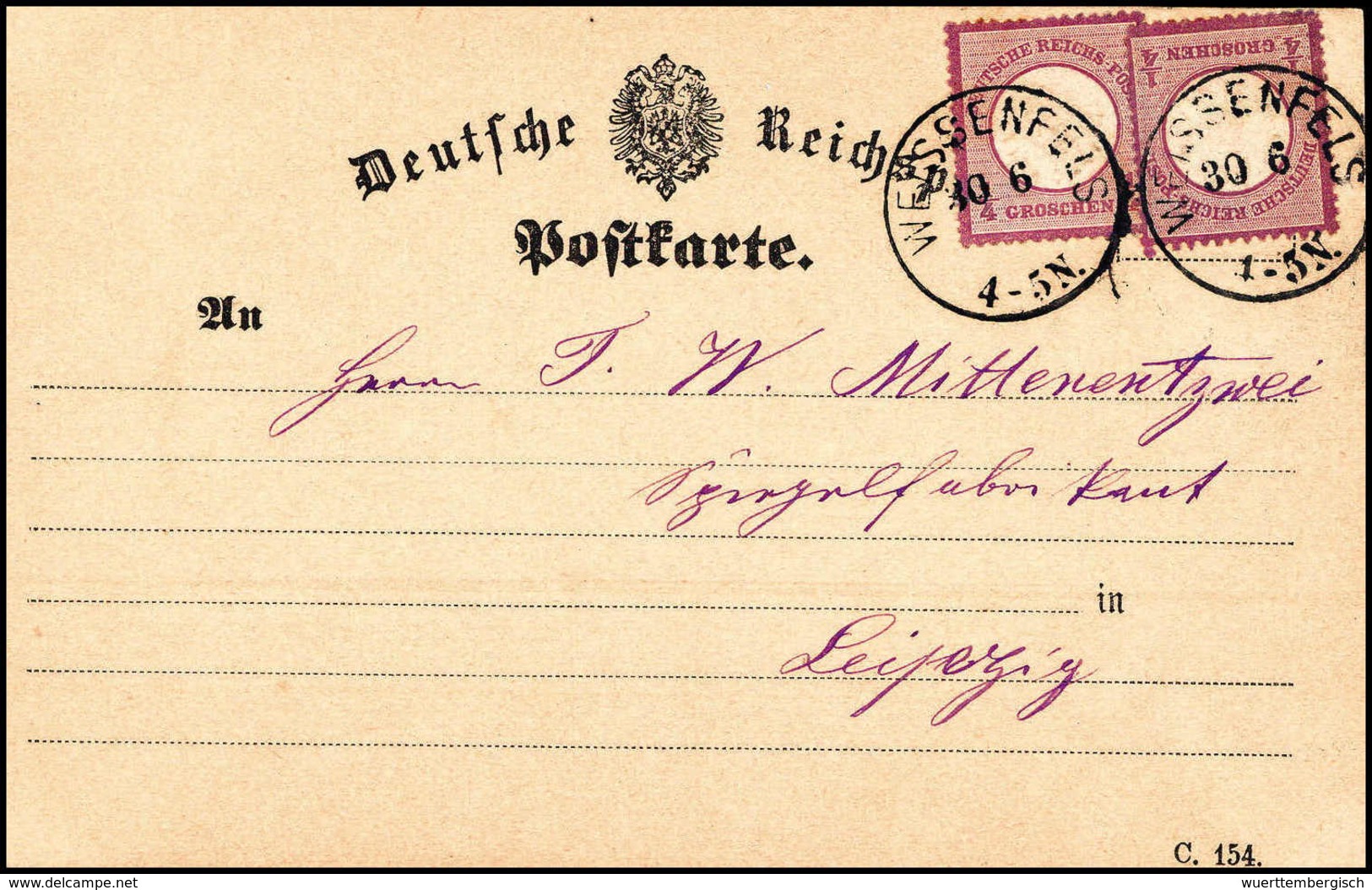 Beleg ¼ Gr., Zwei Besonders Tieffarbige Exemplare Auf Kab.-Postkarte Nach Leipzig, Klare K1 WEISSENFELS 30/6 (o.Jz.).<br - Autres & Non Classés