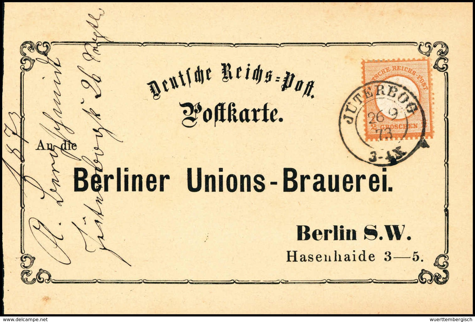 Beleg ½ Gr., Besonders Tieffarbiges Luxusstück Mit Idealem K2 JÜTERBOG 26/9 73 Auf Schöner Vordruck-Postkarte "Berliner  - Autres & Non Classés