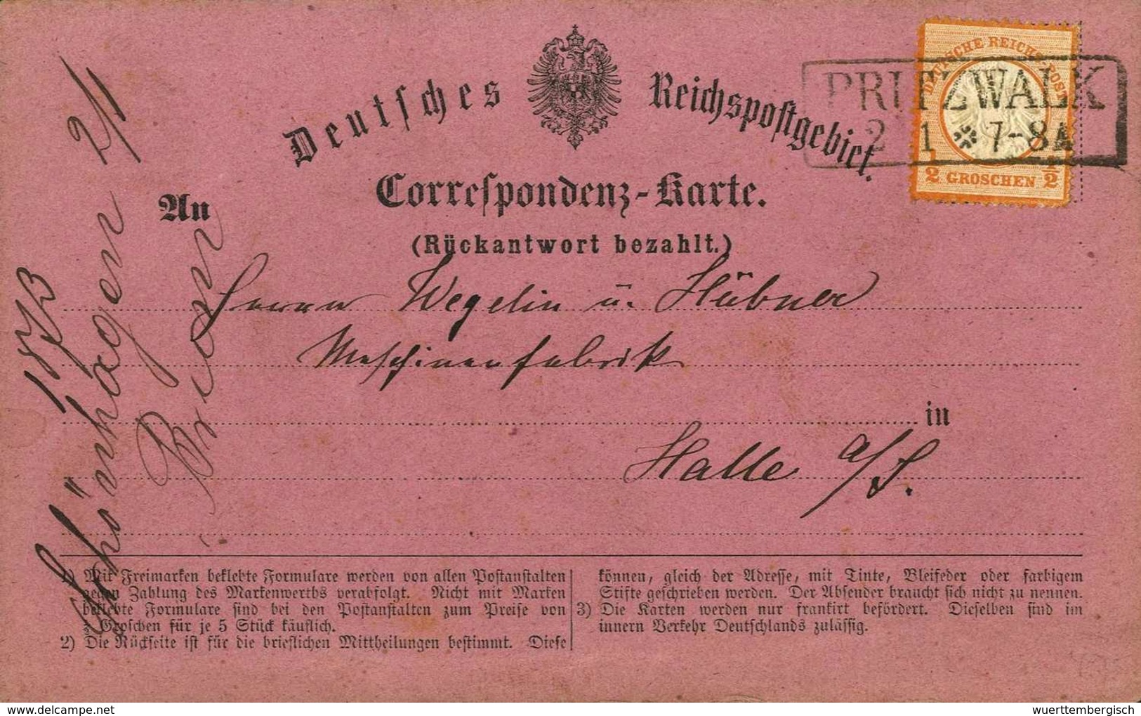 Beleg ½ Gr., EF (Zhg. Etwas Unreg.) Auf Vorzüglich Erhaltener, Violetter Rückantwort-Korrespondenzkarte, Idealer Preusse - Autres & Non Classés