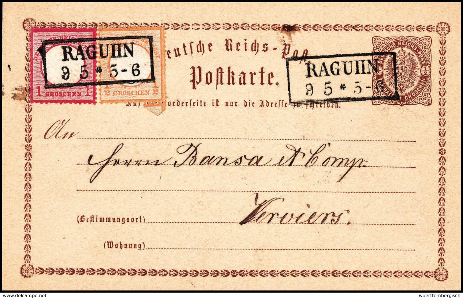 Beleg ½ Gr. Mit 1 Gr. Karminrosa Auf Ganzsachenkarte ½ Gr. Braun Als Seltenes 2-Gr.-Postkartenporto Nach Frankreich (rs. - Autres & Non Classés