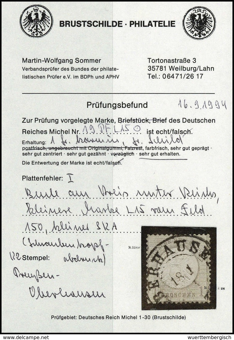 Gest. 1 Gr., Plf. I, Kab.-Stück Mit Zentr. K2 OBERHAUSEN, Fotobefund Sommer BPP.<br/><b>Katalogpreis: 400,-</b> (Michel: - Sonstige & Ohne Zuordnung