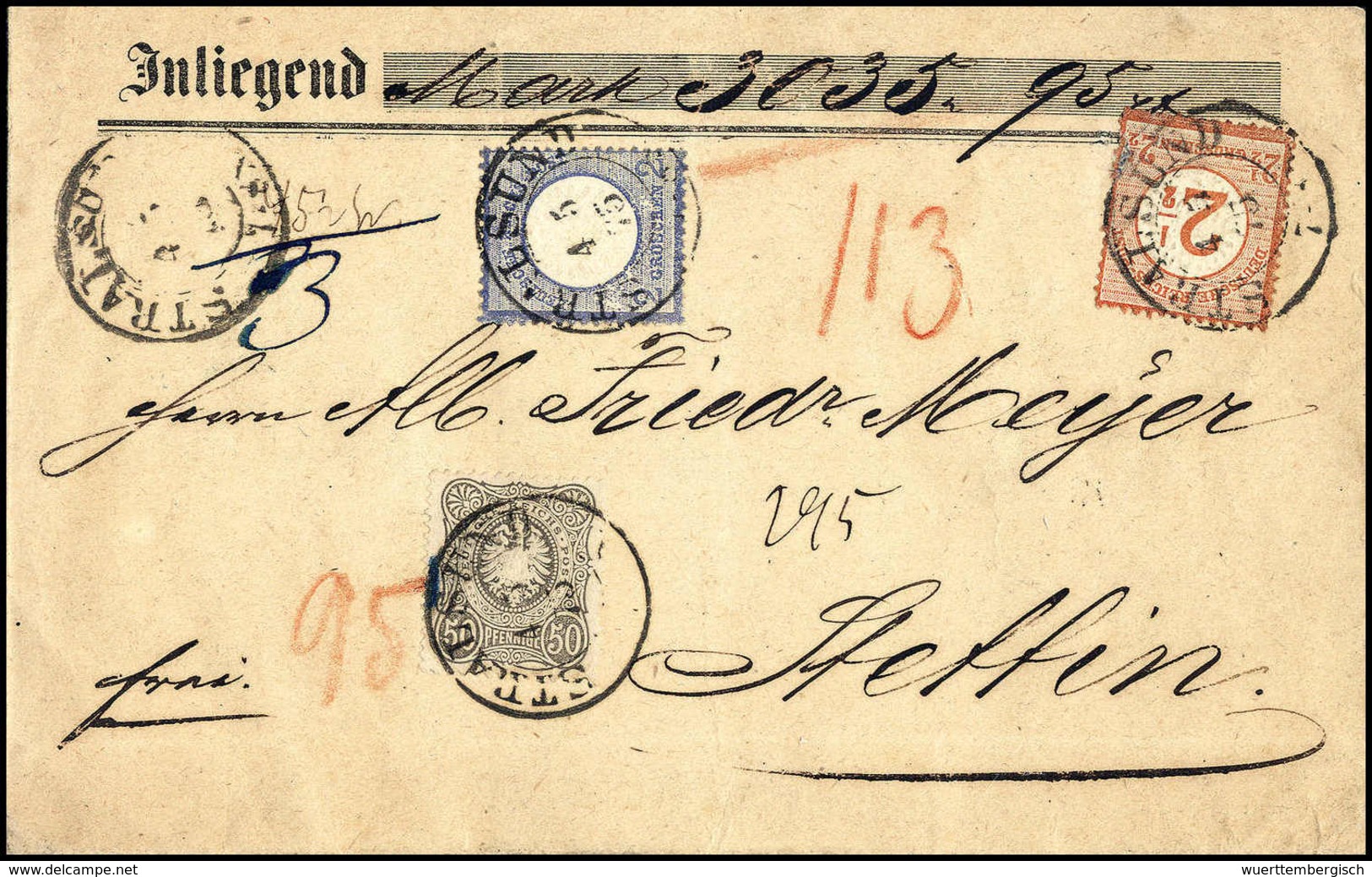 Beleg Dreifache Währungs-Mischfrankatur: 2 Gr., Mischfrankatur Mit Ausgabe 1874, 2½ A. 2½ Gr. Braunorange (am Rand Fehle - Autres & Non Classés