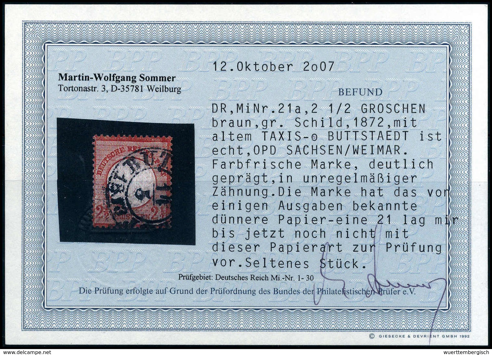 Gest. Dünnes Papier: 2½ Gr., Abart: Dünnes Papier, Besonders Tieffarbiges Prachtstück In Wie üblich Etwas Unreg. Zähnung - Altri & Non Classificati