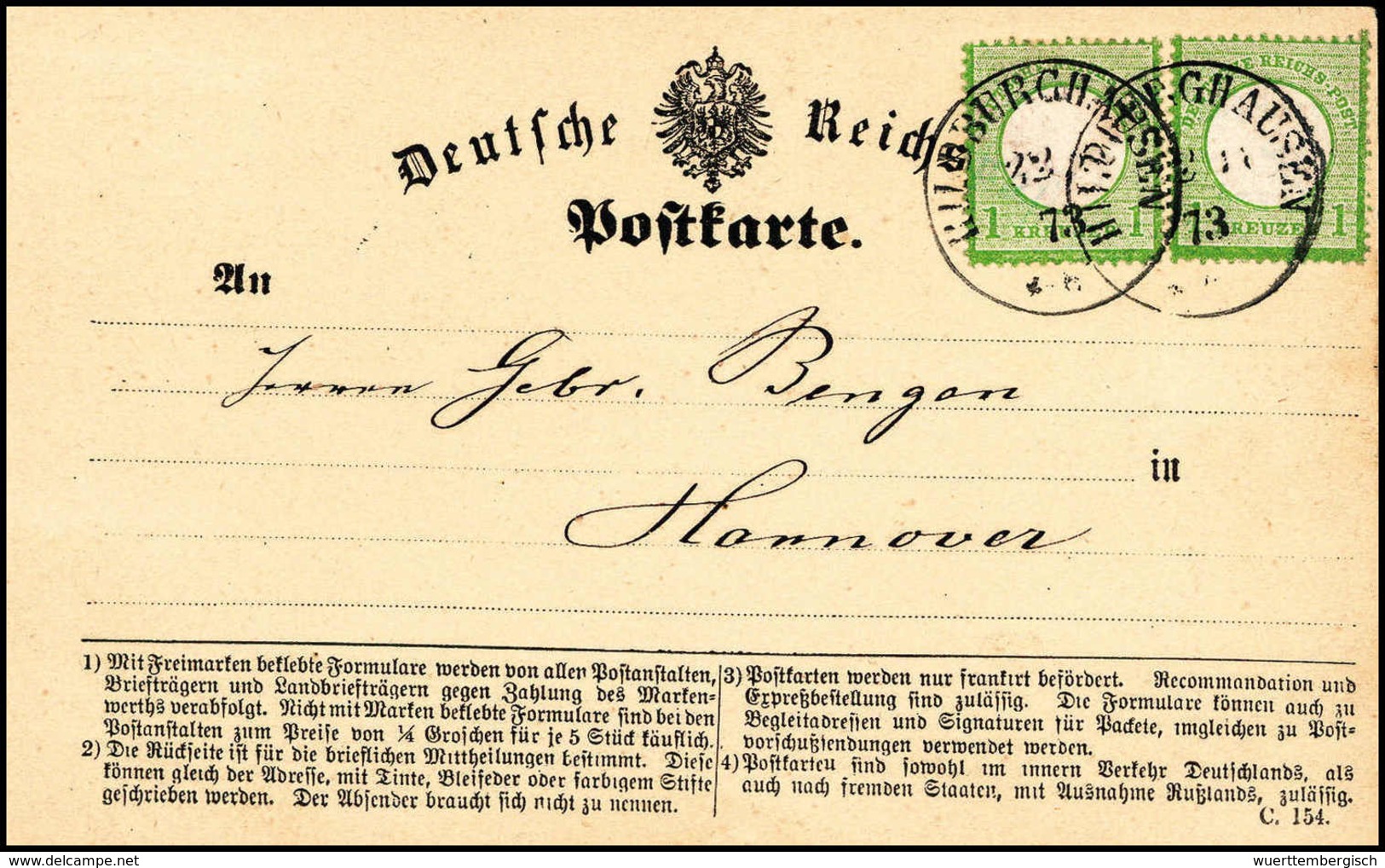 Beleg 1 Kr., Zwei Frische Luxusstücke Mit Klarem K1 HILDBURGHAUSEN 23/11 73 Auf Aktenfrischer Postkarte Nach Hannover. ( - Autres & Non Classés