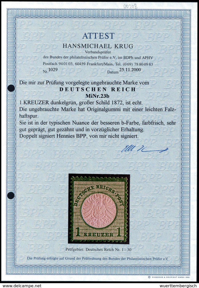 * 1 Kr., Ungebr. Kab.-Stück, Fotoattest Krug BPP.<br/><b>Katalogpreis: 400,-</b> (Michel: 23b) - Autres & Non Classés