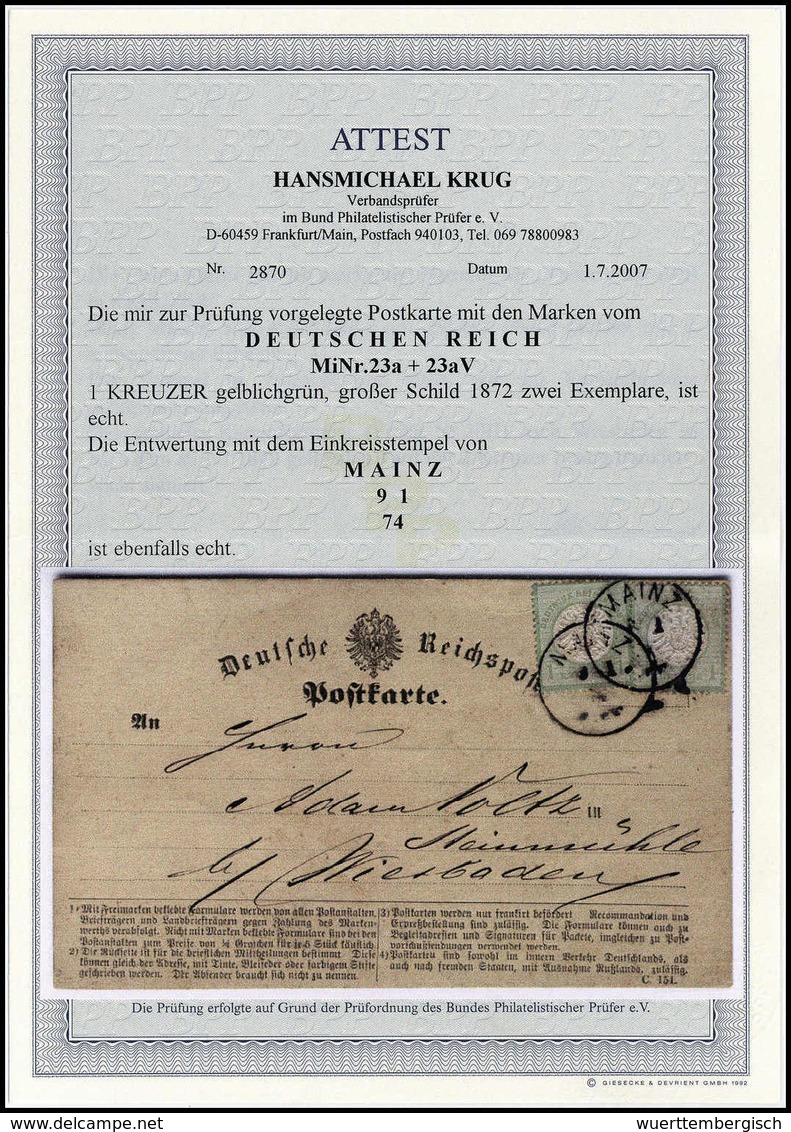 Beleg 1 Kr., Plf. V, Zusammen Mit Normalmarke Auf Schöner Postkarte Mit K1 MAINZ 9/1 74, Fotoattest Krug BPP.<br/><b>Kat - Autres & Non Classés