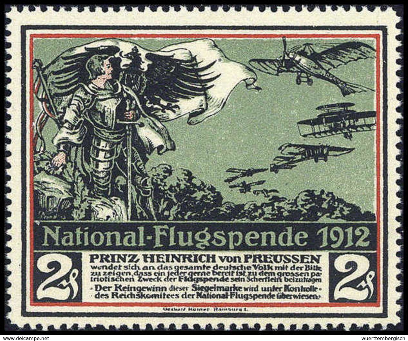 1912, 2 Pfg., National-Flugspende "Prinz Heinrich Von Preussen", Tadellos Postfrisch. - Autres & Non Classés