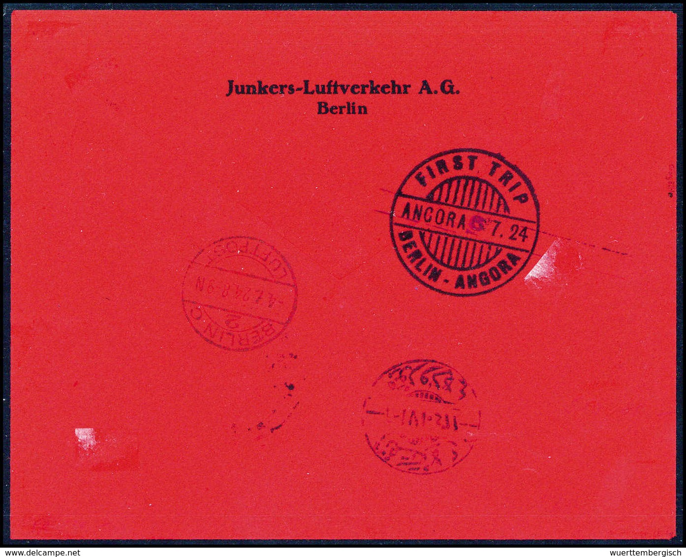 Beleg 1924, Junkers 2 GM Mit Flugpost 10 Und 50 Pfg. Auf Offiziellem Rotem Sonderumschlag ERSTER FLUG BERLIN-ANGORA 5/7  - Sonstige & Ohne Zuordnung