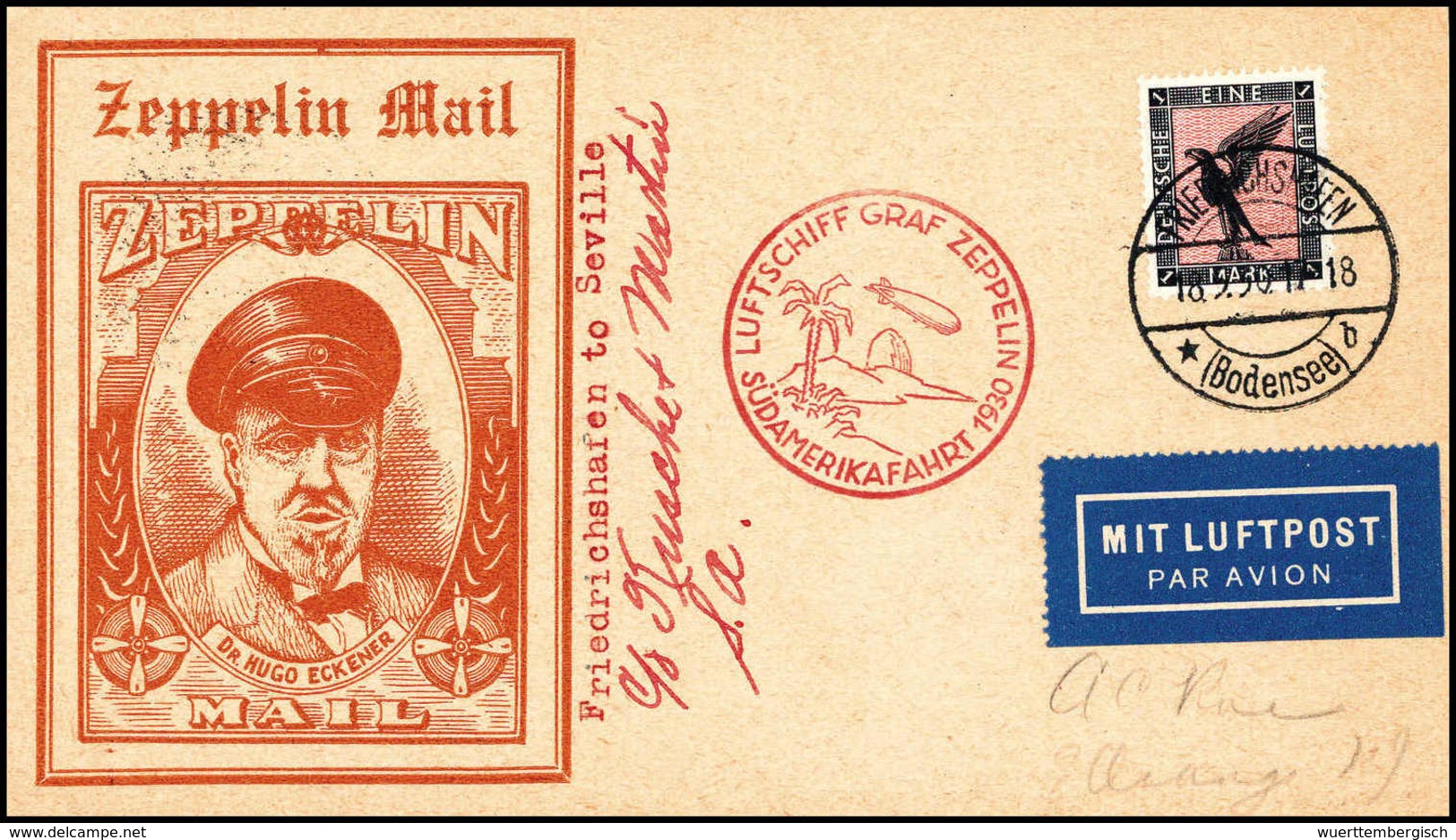 Beleg 1930, SA-Fahrt, FN - Sevilla, Tadellose, Schön Illustr. Eckener-Postkarte Flugpost 1 Mk. (Michel: Si.57i) - Autres & Non Classés