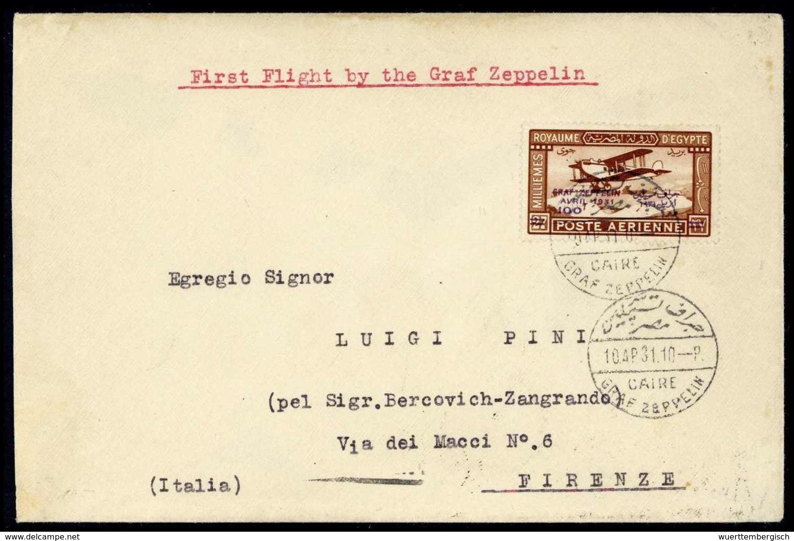 Beleg 1931, Ägyptenfahrt, Ägyptische Post, Brief Mit SST Von Kairo Und Zeppelinmarke 100 Mm. (Michel: Si.105Ay) - Autres & Non Classés