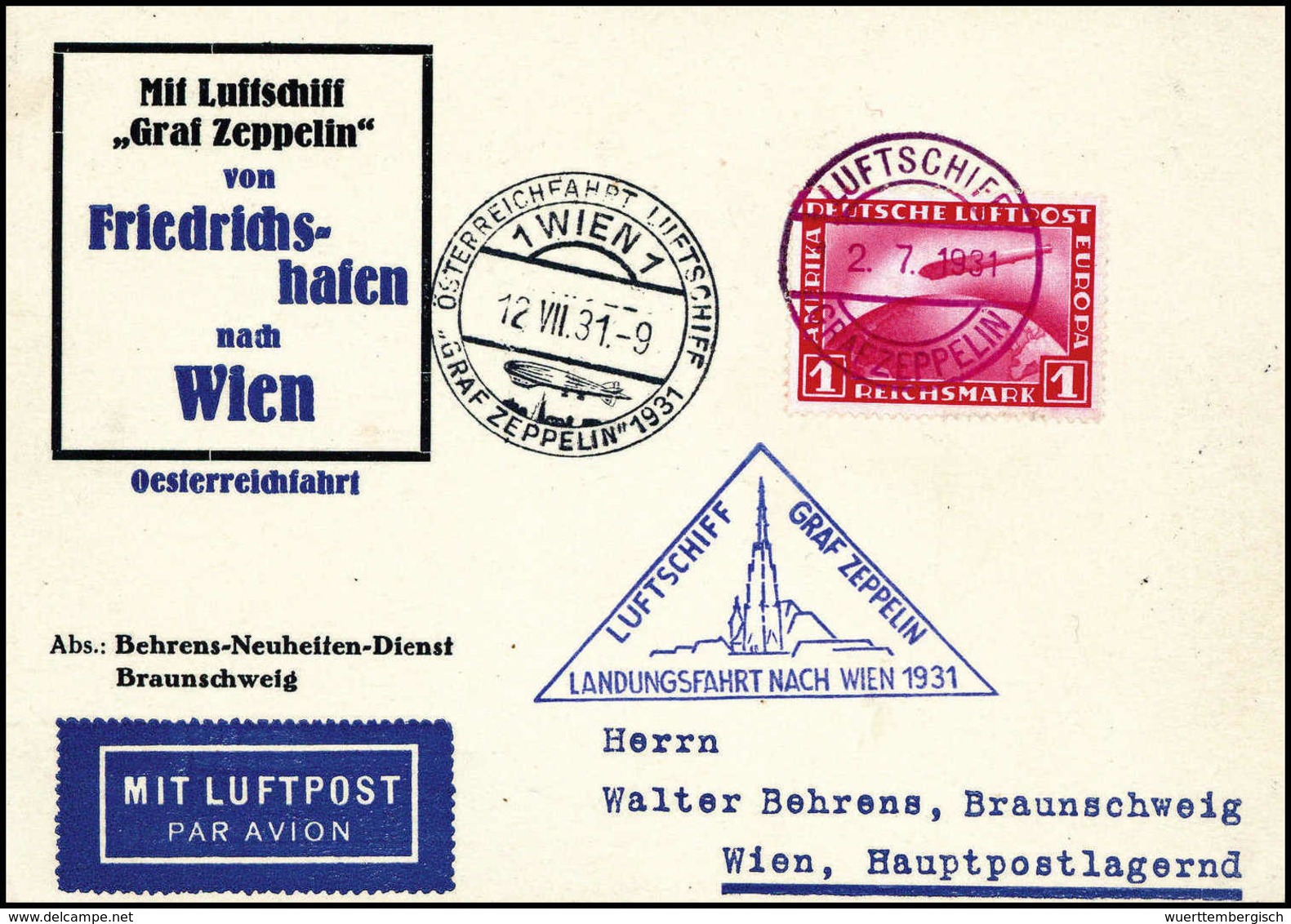 Beleg 1931, Österreichfahrt, Bordpost Nach Wien, Tadellose Postkarte 1 Mk. (Michel: Si.116B) - Autres & Non Classés