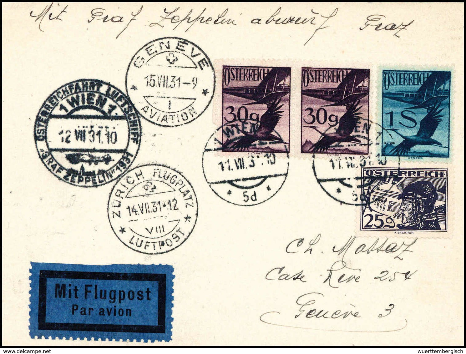 Beleg 1931, Österreichfahrt, Postkarte Österreichische Post Mit Vermerk "Abwurf Graz" Und Rs. Stempel GRAZ 1. 12.VII.31  - Sonstige & Ohne Zuordnung