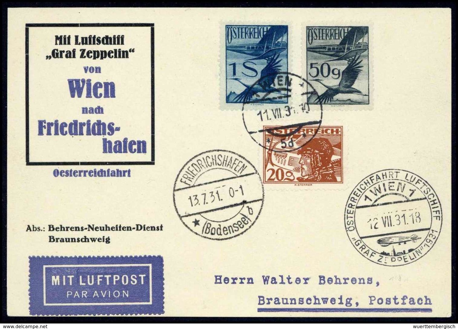 Beleg 1931, Österreichfahrt, Österreichische Post, Tadellose Postkarte Der Rückfahrt Mit Stempel WIEN 1. (Michel: Si.118 - Autres & Non Classés