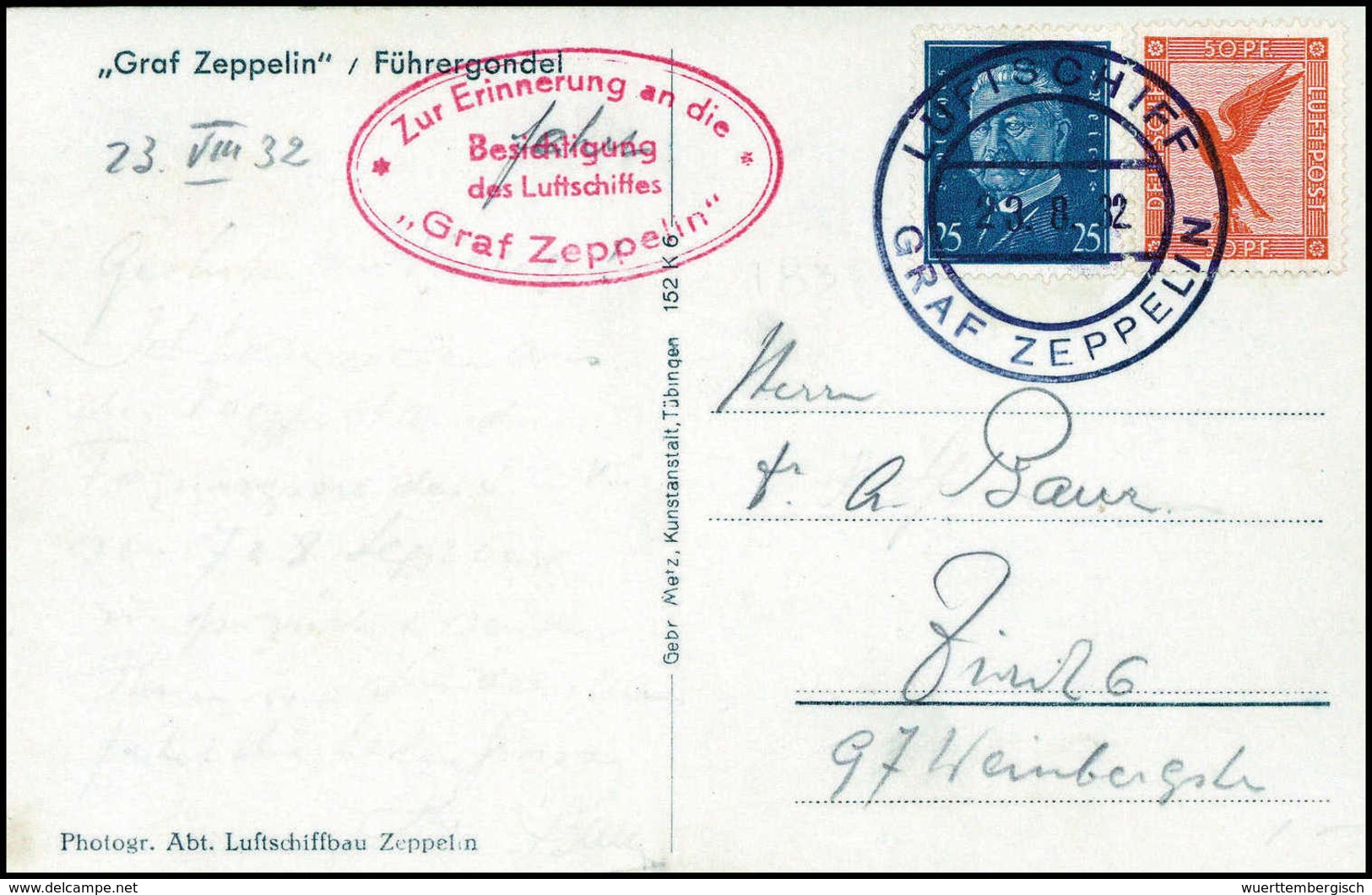 Beleg 1932, Kurzfahrt In Die Schweiz, Tadellose Postkarte Mit Beiges. Rotem Luftschiff-Besichtigungsstempel. (Michel: Si - Autres & Non Classés