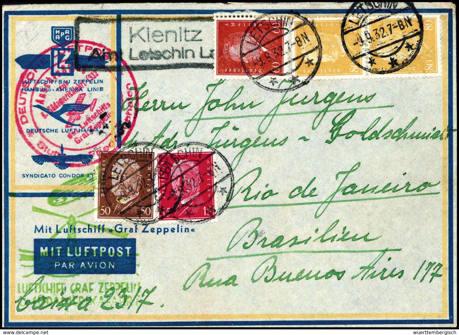 Beleg 1932, 8.SA-Fahrt, Anschlußflug Ab Stuttgart, Tadelloser Brief Mit DR Dauerserien-Frankatur. (Michel: Si.189C) - Autres & Non Classés