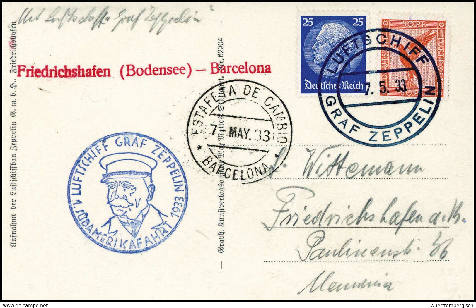 Beleg 1933, 1.SA-Fahrt, Post Bis Barcelona, Bordpost, Tadellose Postkarte DR. (Michel: Si.202Ae) - Autres & Non Classés