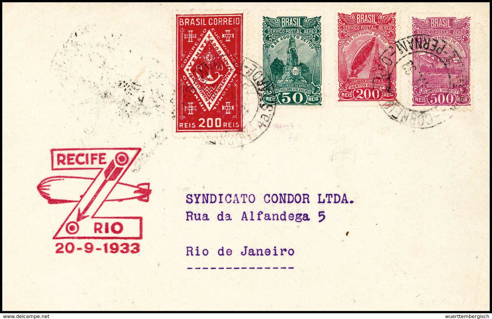 Beleg 1933, 7.SA-Fahrt, Brasilianische Post Recife - Rio De Janeiro, Tadelloser Brief Mit Brasilien-Frankatur. (Michel:  - Other & Unclassified