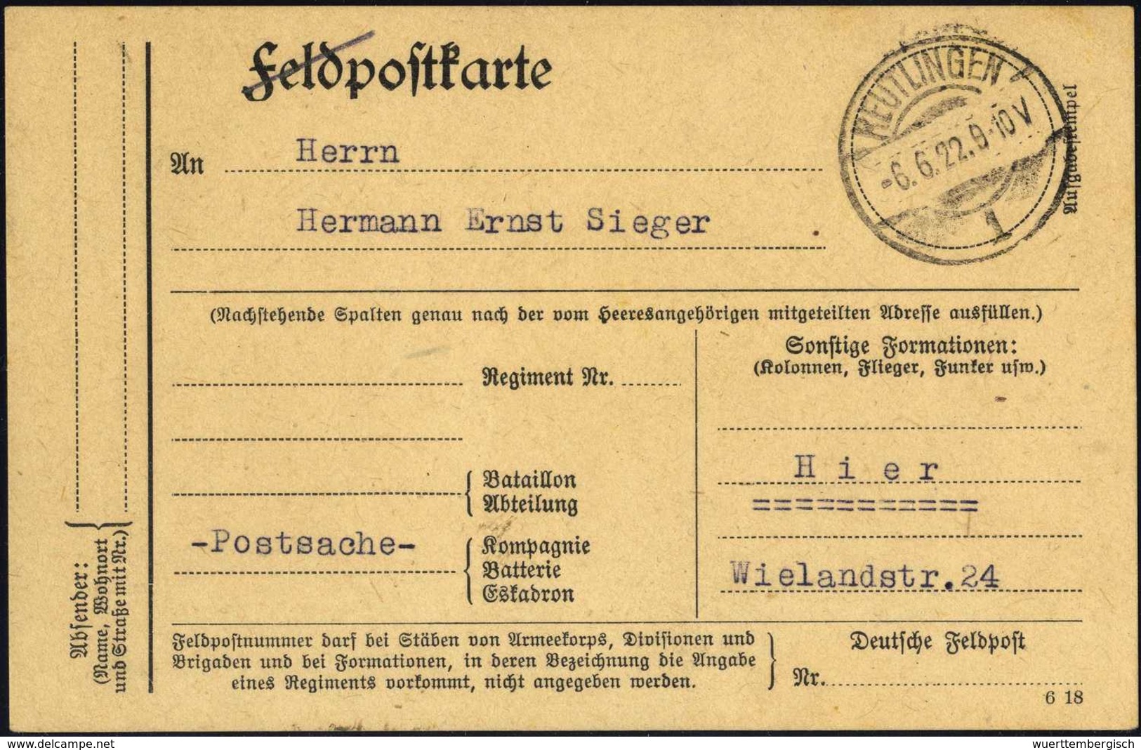 Beleg 1922, Benachrichtigungskarte Der Reichspost An Die Fa.Sieger über Den Freihändigen Verkauf Ungebrauchter Markenbes - Altri & Non Classificati