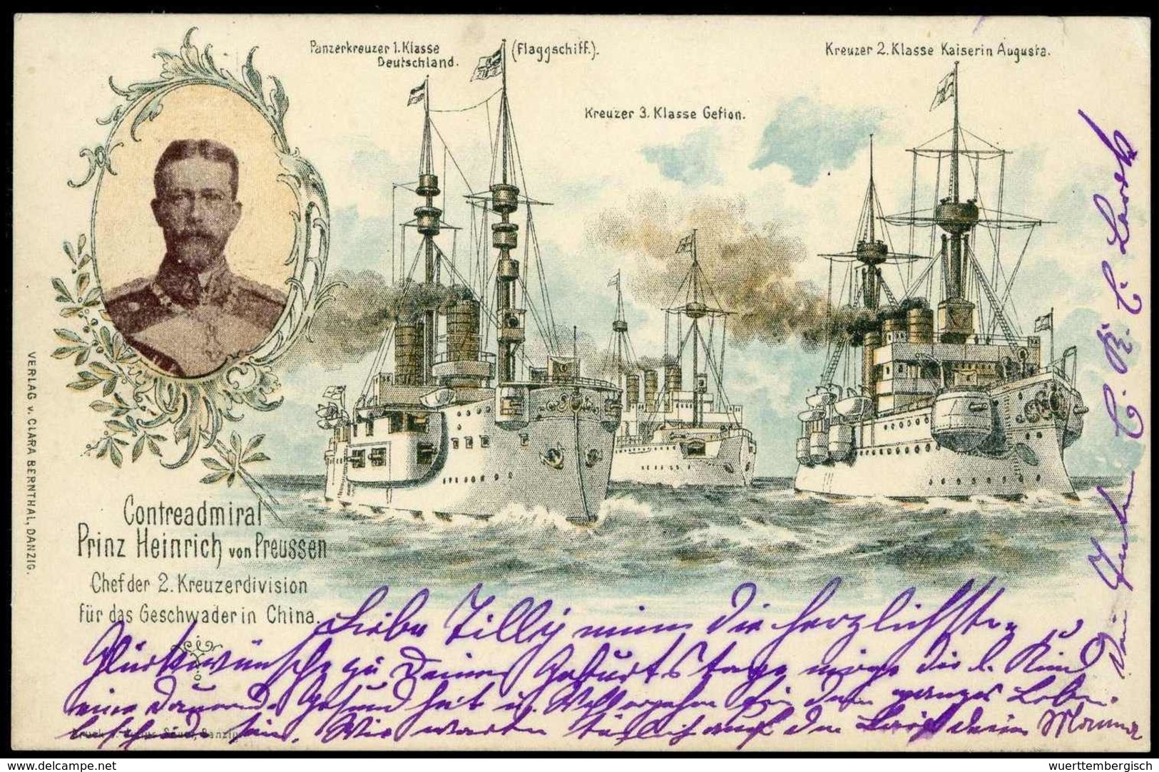 Beleg China: 1898, Drei Schiffe Der Kreuzerdivision Für Das Geschwader In China, Sehr Dekorative Farblitho-Postkarte. - Autres & Non Classés