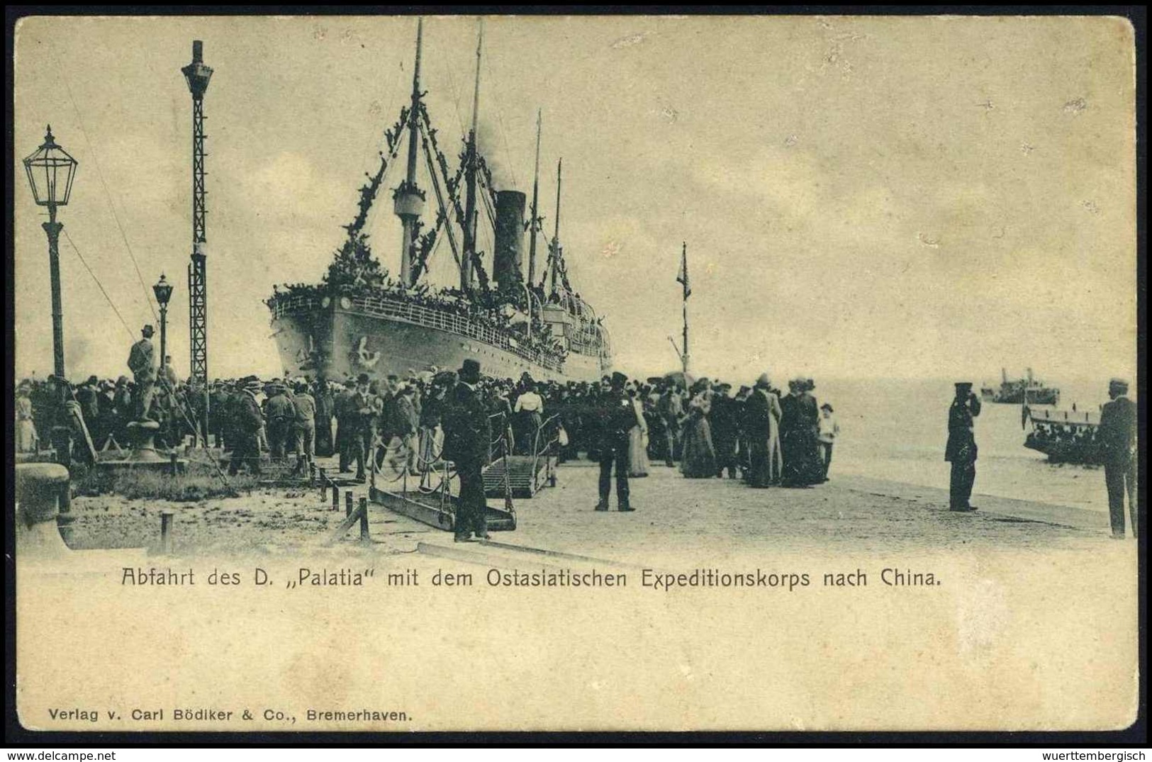 Beleg 1900, "Abfahrt Dampfer Palatia Mit Dem Ostasiatschen Expeditionscorps Nach China", Seltene Foto-AK. - Other & Unclassified