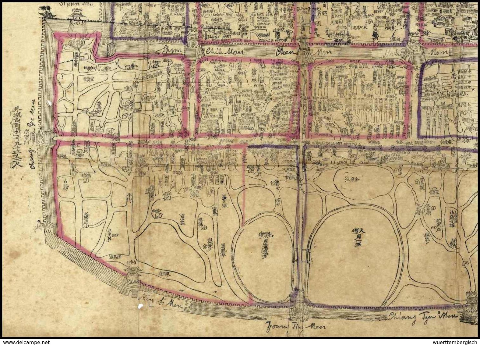 Stadtplan Von Peking Zur Zeit Des Boxeraufstandes, Eingezeichnet Die Stadtteile Mit Flaggen Der Einzelnen Interventions- - Autres & Non Classés