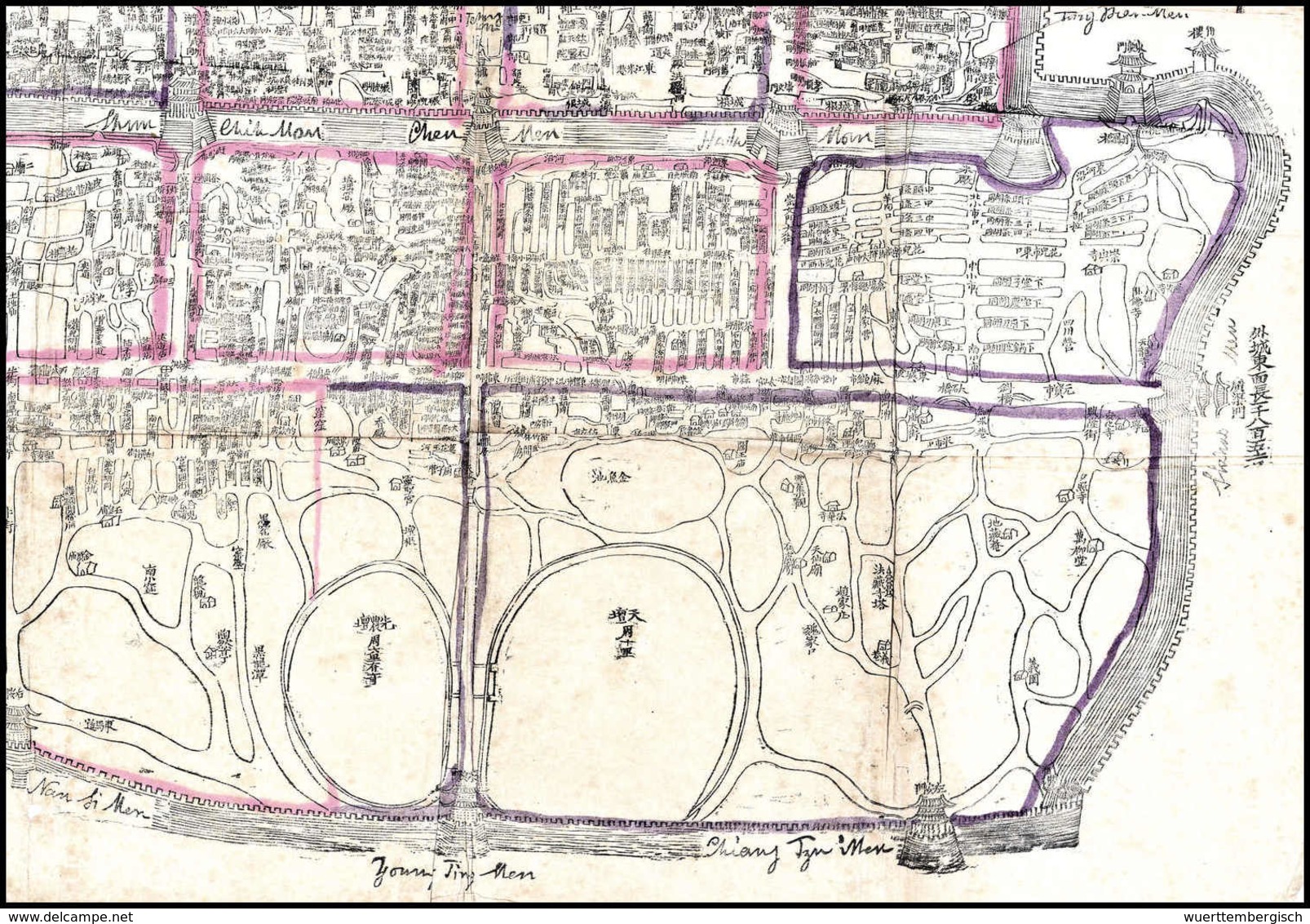 Stadtplan Von Peking Zur Zeit Des Boxeraufstandes, Eingezeichnet Die Stadtteile Mit Flaggen Der Einzelnen Interventions- - Other & Unclassified