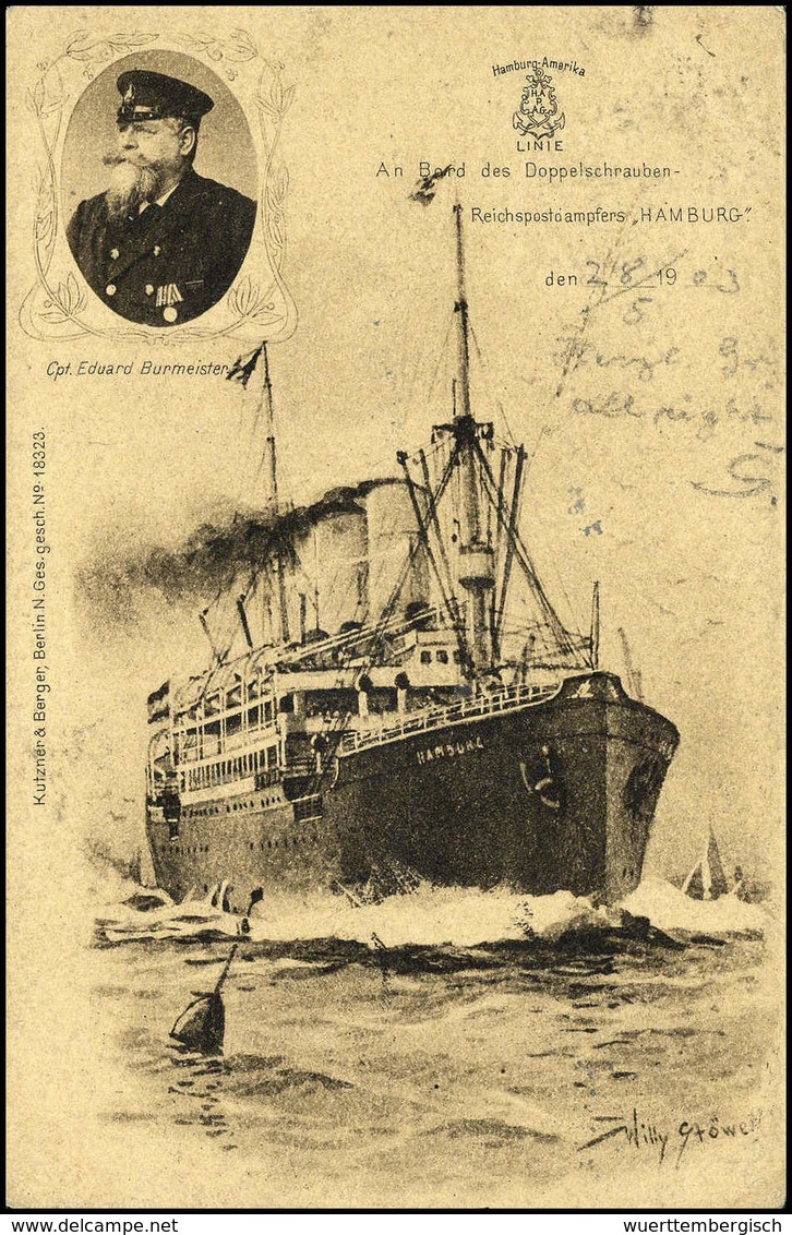 Beleg 1903, Doppelschrauben-Reichspostdampfer "Hamburg", Seltene Bildkarte, Frankiert Mit China 10 Pfg. Und Seepoststemp - Autres & Non Classés
