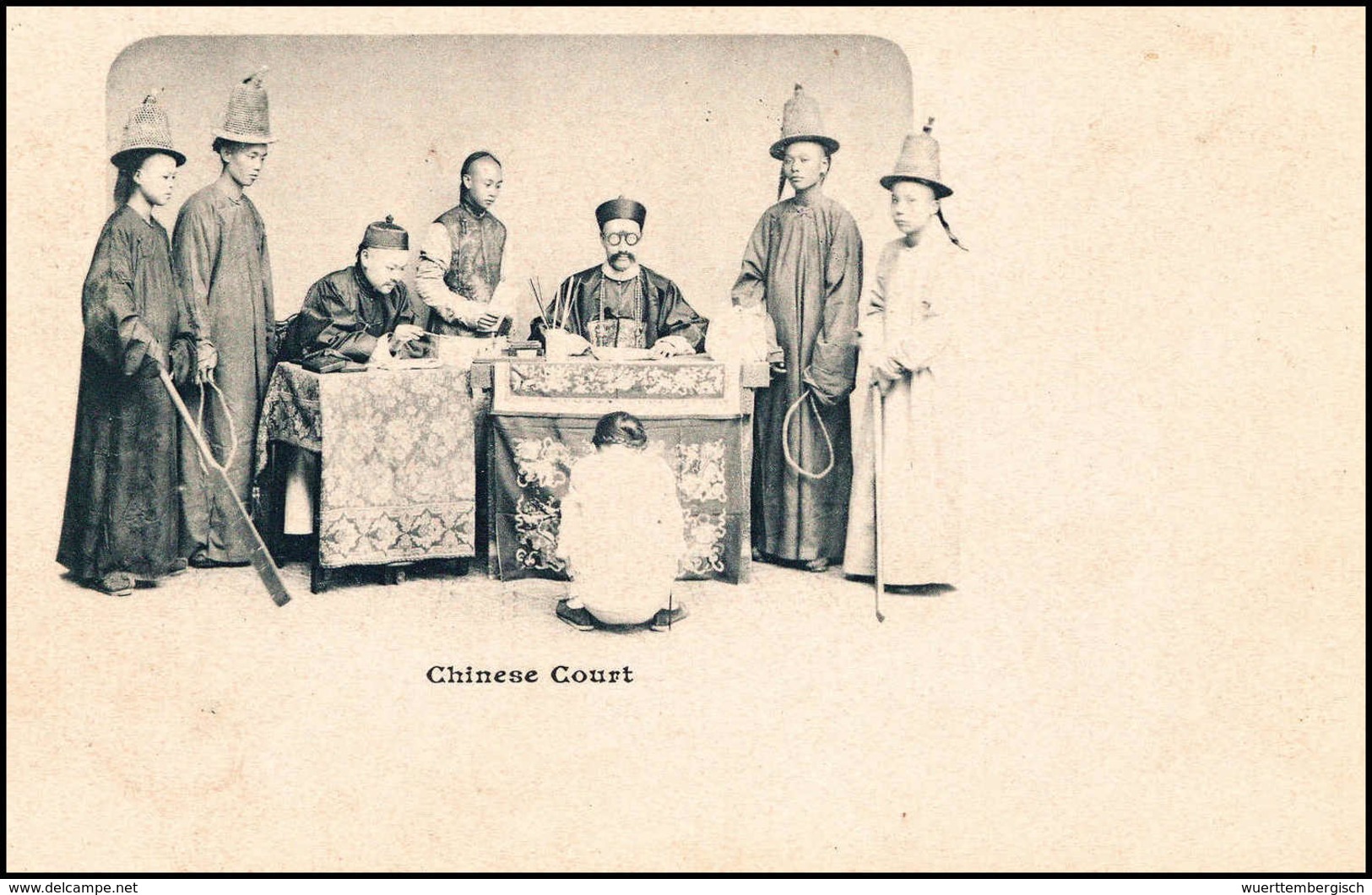 Beleg (1905), "Chinese Court", Seltene Foto-AK, Rs. Mit Vier Versch. Chefoo-Lokalmarken Beklebt. - Autres & Non Classés
