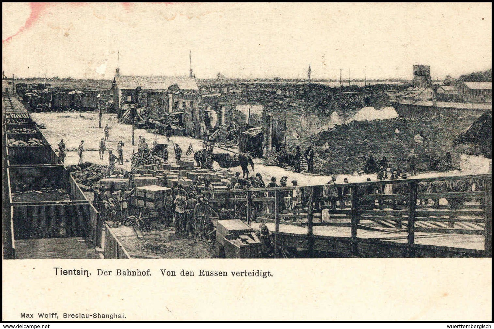 Beleg 1905, "Tientsin, Der Bahnhof", Seltene Ansichtskarte Mit Zweimal Kaiserreich ½ C. Und Stempel TIENTSIN 27/9 05 Und - Autres & Non Classés