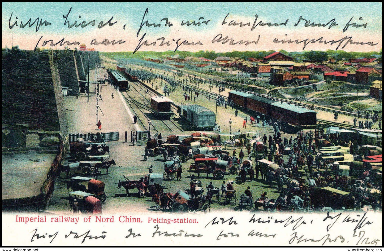 Beleg 1906, Pekinger Bahnhof, Seltene Colorierte Foto-AK Mit Paar 1 C. (Michel: 28(2)) - Other & Unclassified