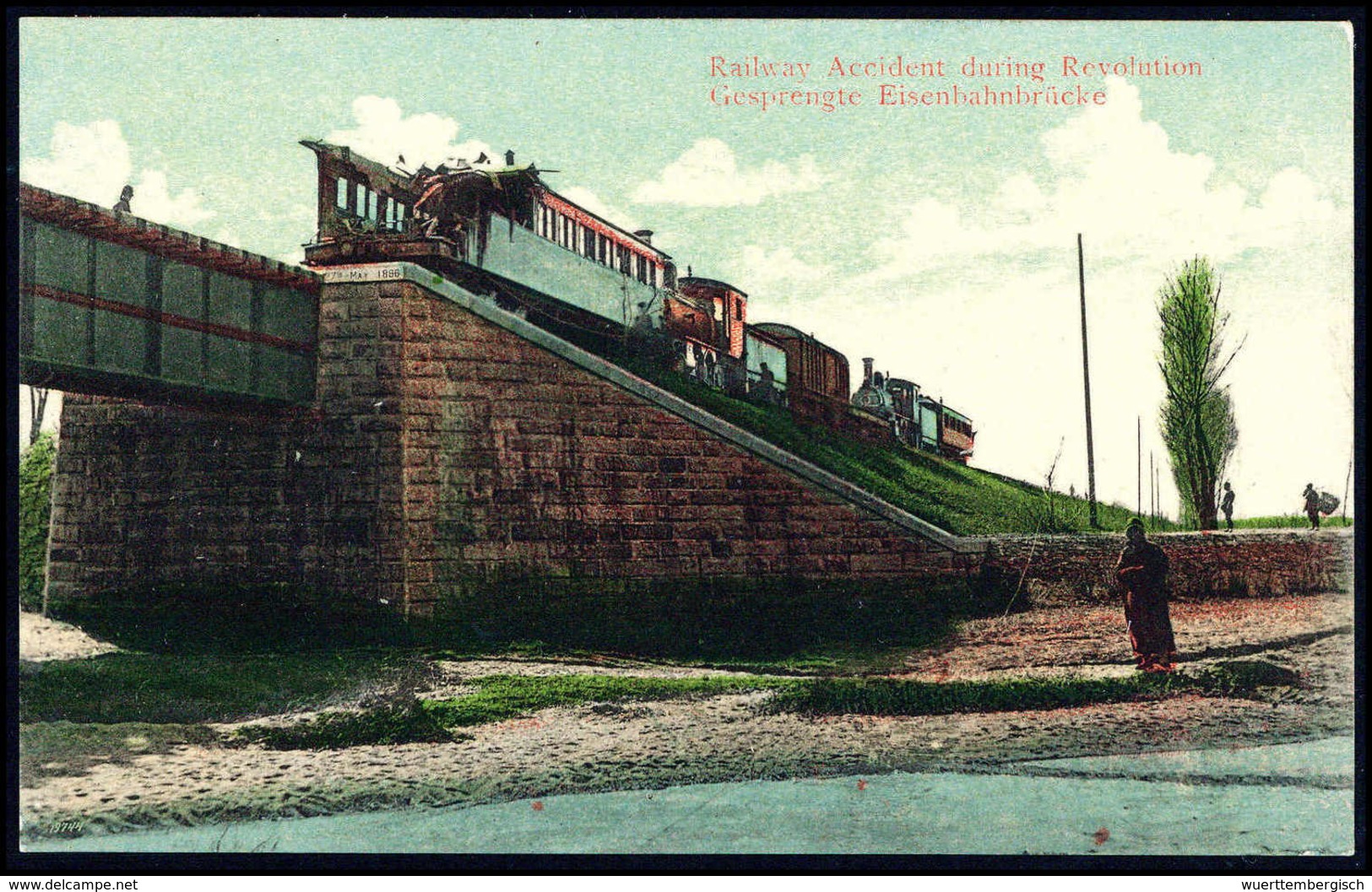 Beleg 1912, Chinesische Revolution "Gesprengte Eisenbahnbrücke", Farbige Foto-AK. - Other & Unclassified