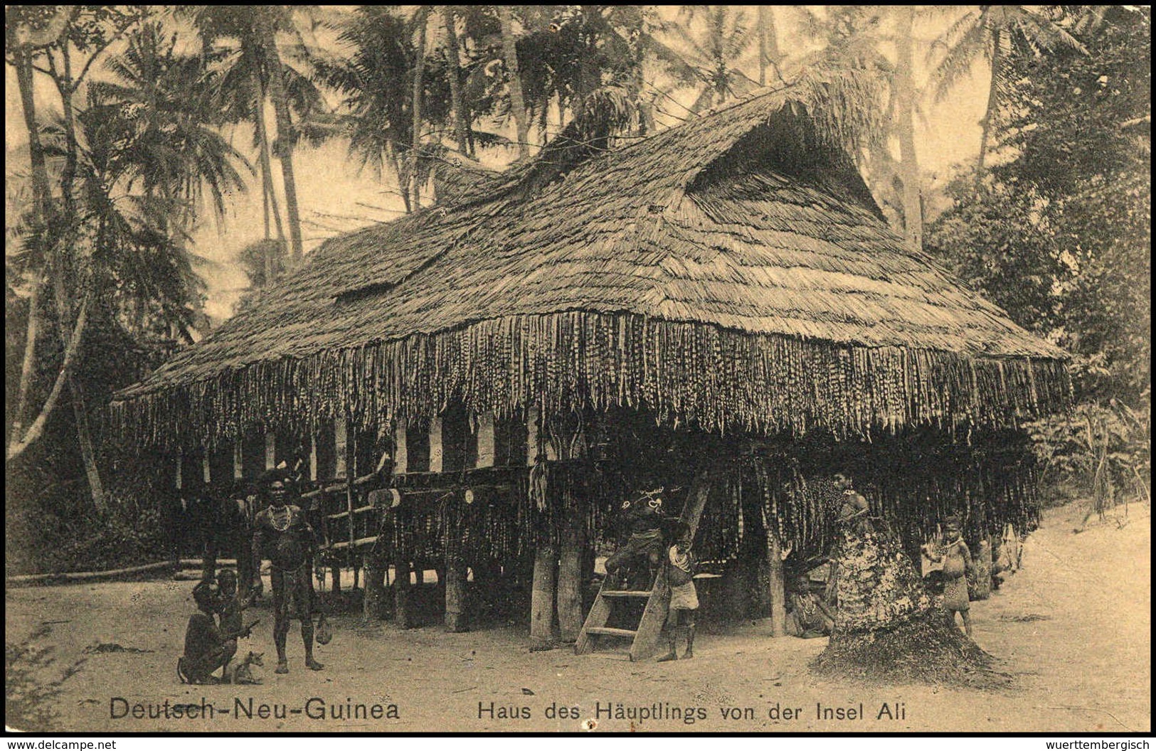 Beleg Neuguinea: (1905), "Haus Des Häuptlings Von Der Insel Ali", Seltene Foto-AK (kl. Nadelstich). - Autres & Non Classés