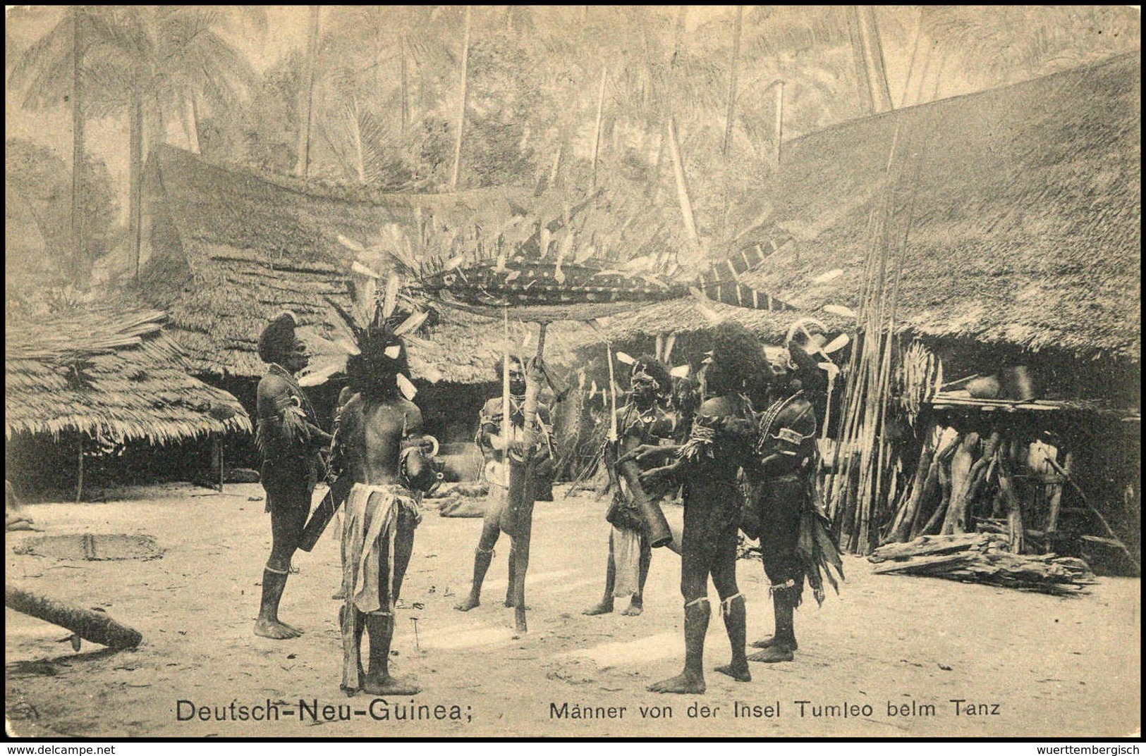 Beleg (1910), "Männer Von Der Insel Tumleo Beim Tanz", Interes. Foto-AK. - Autres & Non Classés