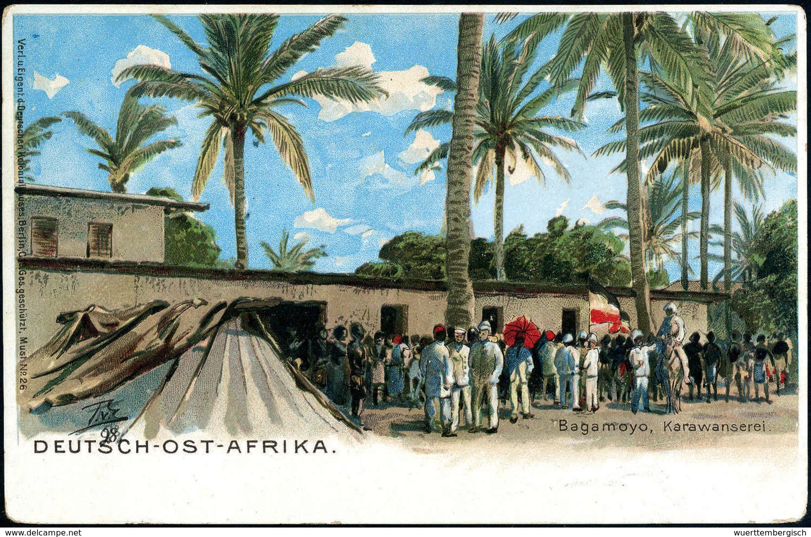 Beleg 1898, "Bagamoyo, Karawanserei", Schöne Farblitho-AK. - Other & Unclassified
