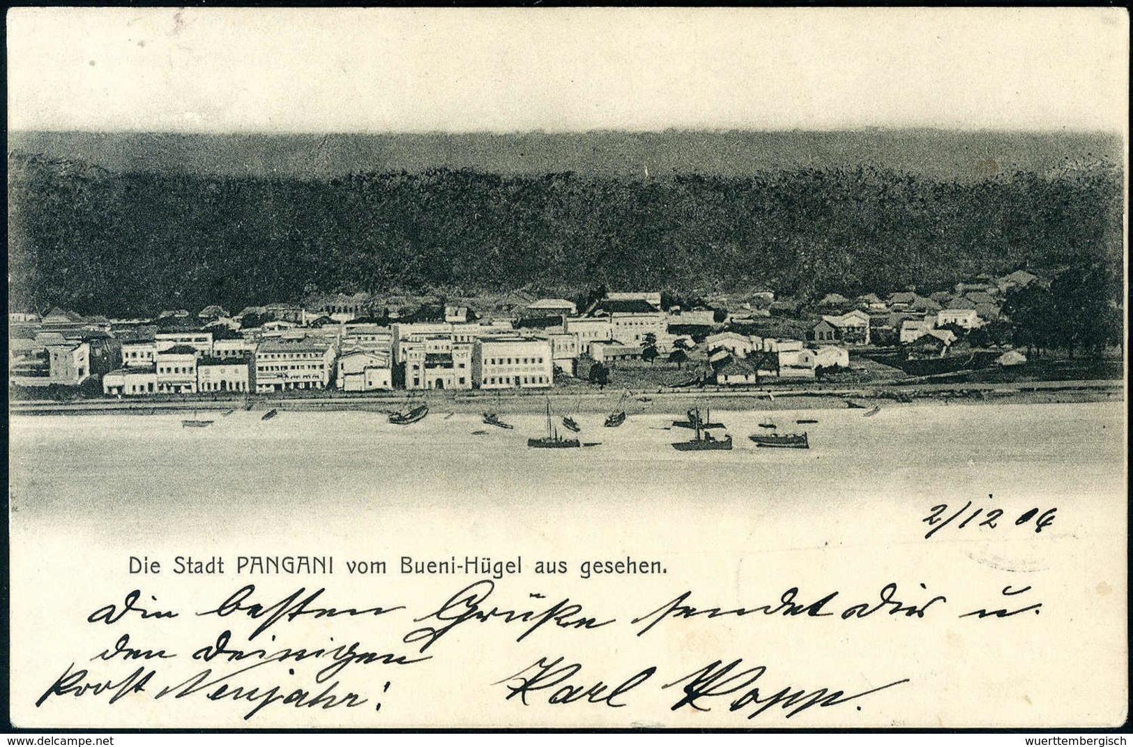 Beleg 1906, "Pangani", Schöne Panorama-Ortsansicht Mit Schiffen, Tadellose Foto-AK 3 P. (Michel: 12) - Autres & Non Classés