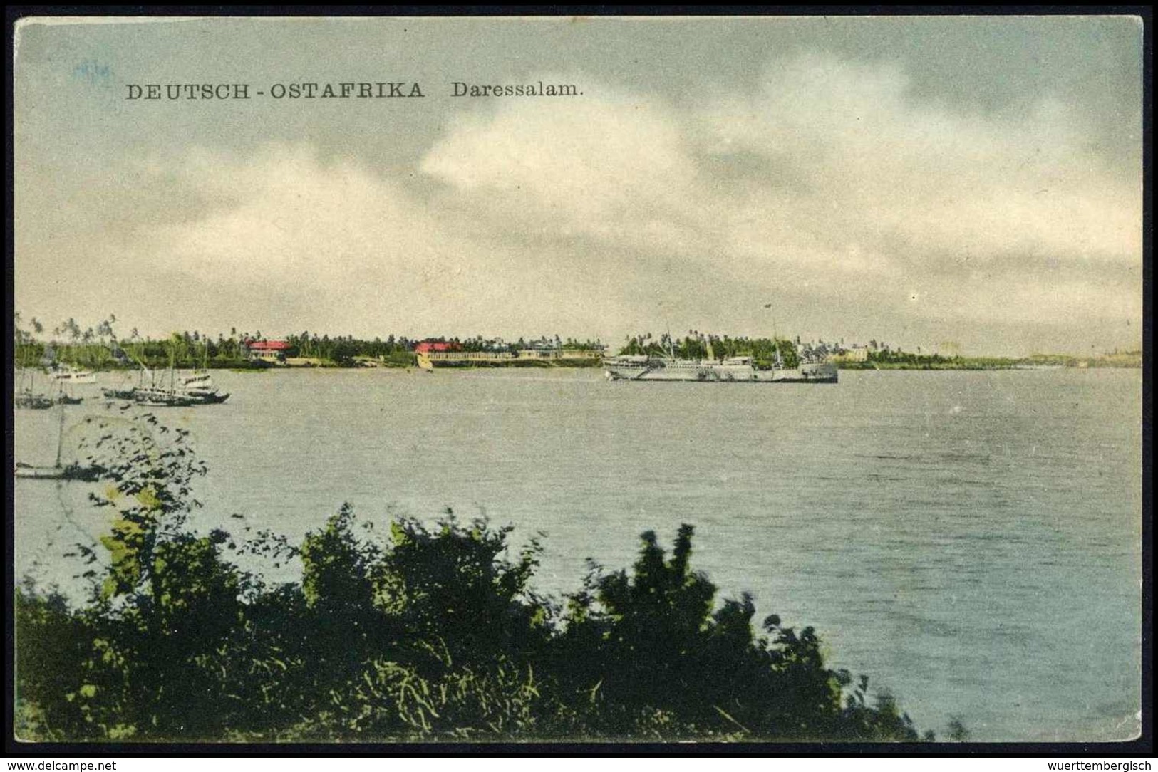 Beleg (1913), SMS "Möwe" Im Hafen Von Daressalam, Schöne Kolorierte Foto-AK. - Altri & Non Classificati