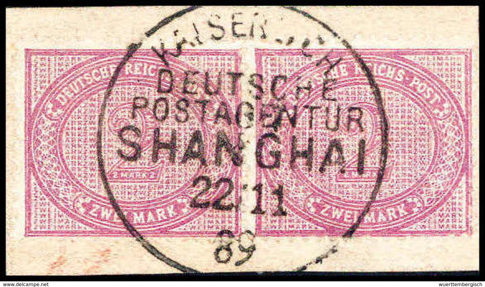 Briefst. 2 Mk., Schönes Waagr. Paar Auf Bfstk. (oben Kl. Knitterspur), Ideal Aufges. Stempel KDPA SHANGHAI 22/11 89, Fot - Altri & Non Classificati