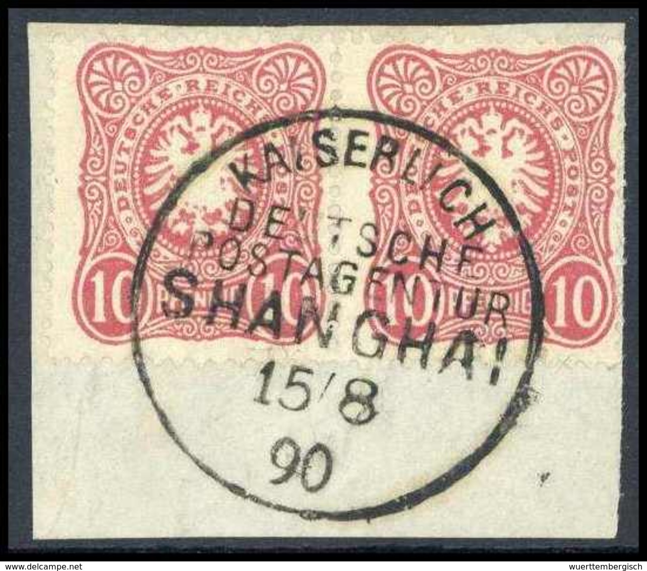 Briefst. 10 Pfg., Tadelloses Waagr. Paar Auf Bfstk. Mit Idealem Stempel KDPA SHANGHAI 15/8 90.<br/><b>Katalogpreis: 200, - Altri & Non Classificati