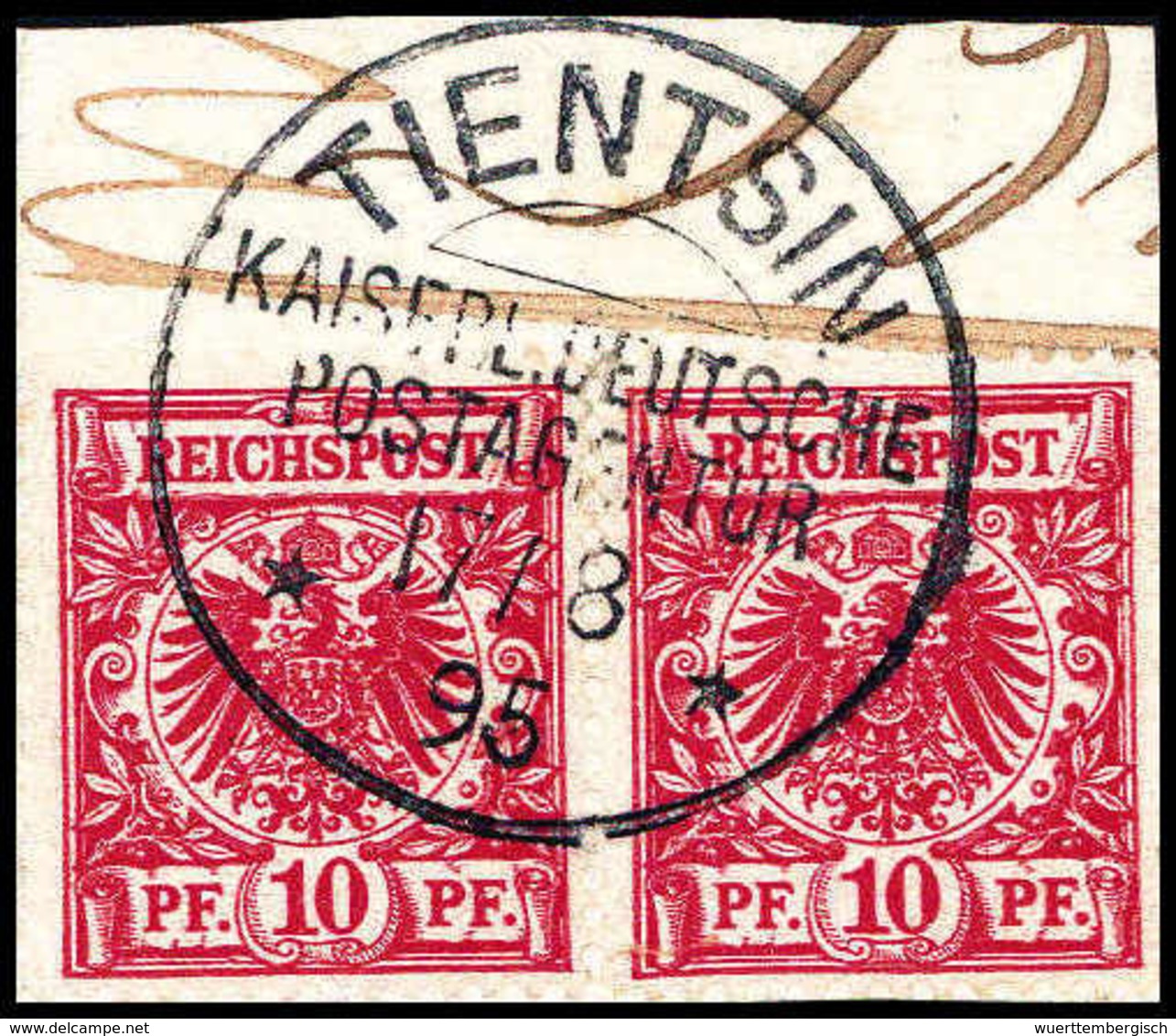 Briefst. 10 Pfg., Tadelloses Waagr. Paar Auf Bfstk. Mit Vollem Stempel TIENTSIN KDPA 17/8 95, Doppelt Sign. Bothe BPP.<b - Other & Unclassified